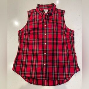 J.Crew Christmas Plaid Button-Down Sleeveless Shirt